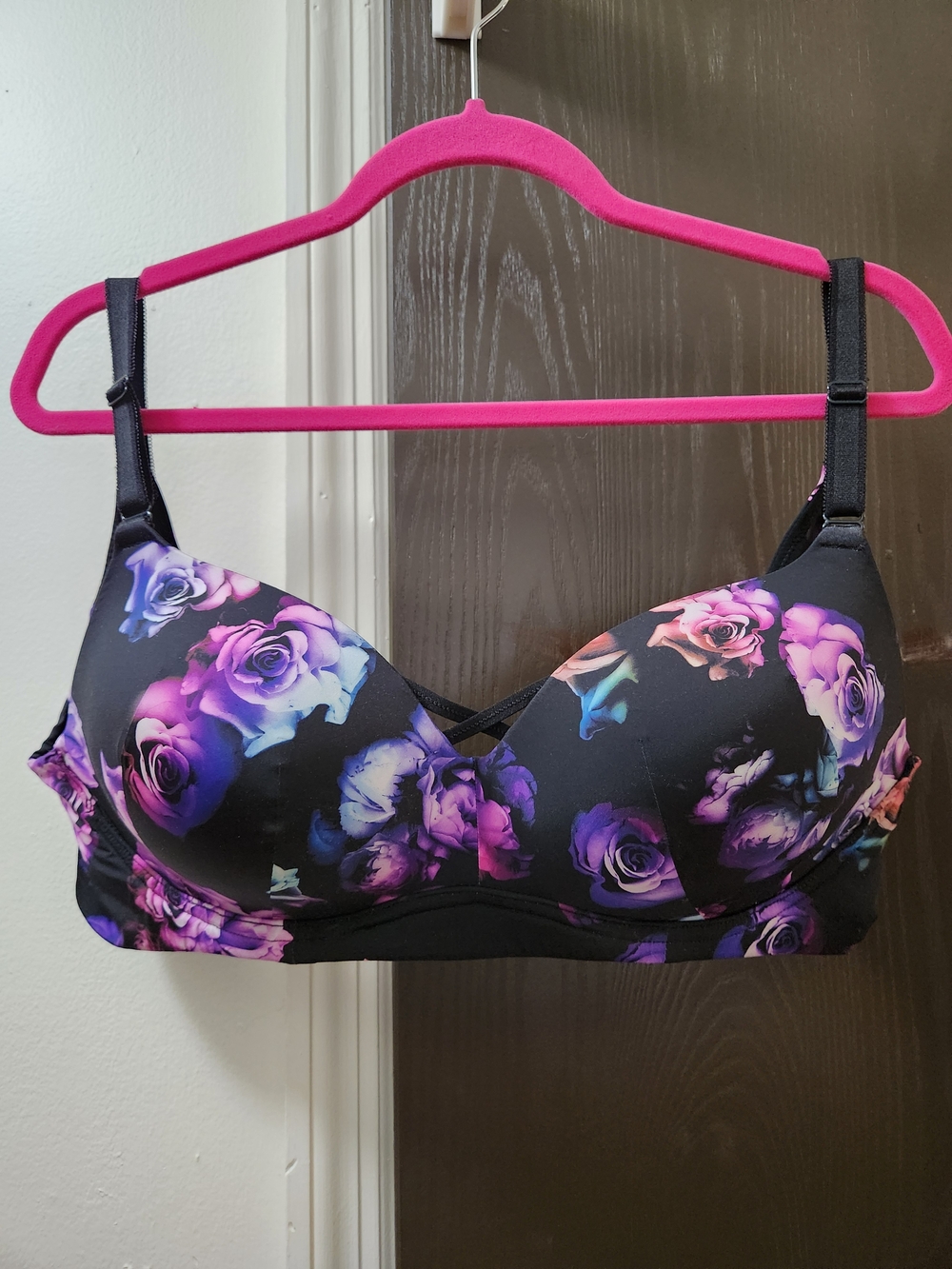 torrid Black Wireless Pushup Bra with Floral Rose Print